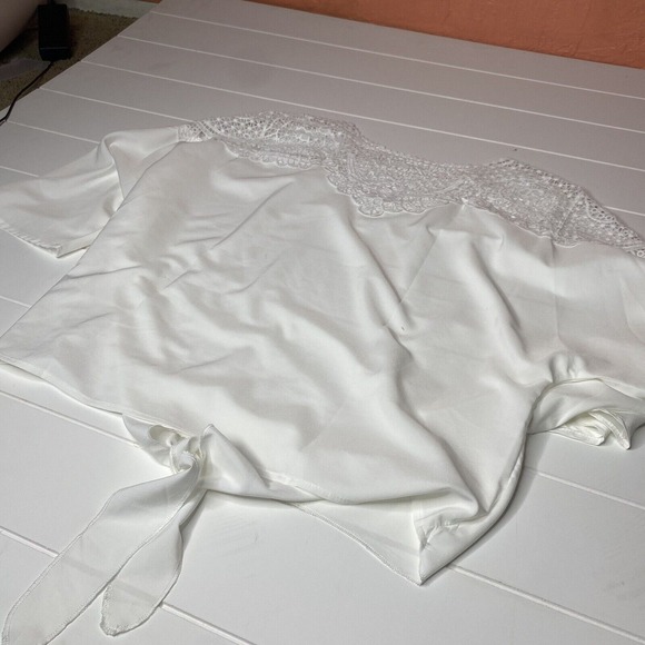 Crochet‎ Embroidery Lace Blouses Women Lace Stitching Tie Waist White Shirt M - Picture 5 of 10
